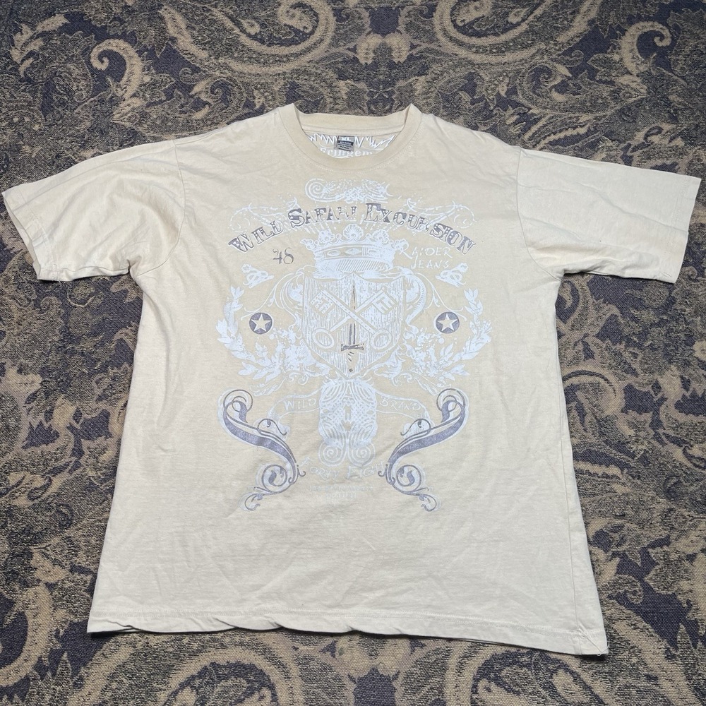 Vtg Y2K Raider Jean Co Infringement Goth Punk Style Shirt Mens Size XL Tan